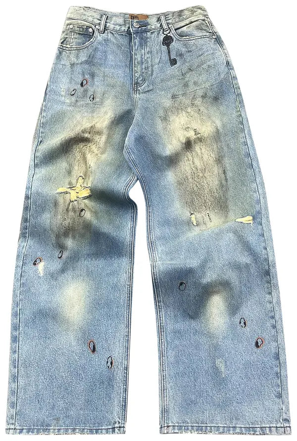 Dirty Wash Brushing Wax Baggy Denim
