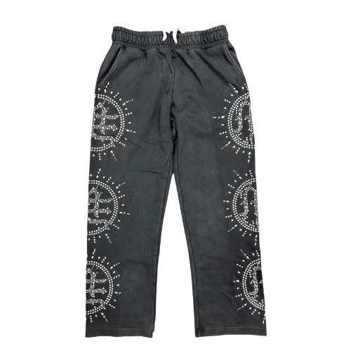 Eclipse grey acid wash rhinestone sweats