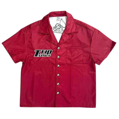 Nylon Button Up Shirt Red
