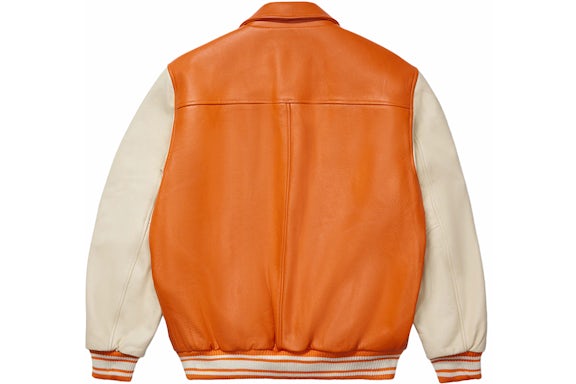 ORANGE LEATHER VARSITY JACKET