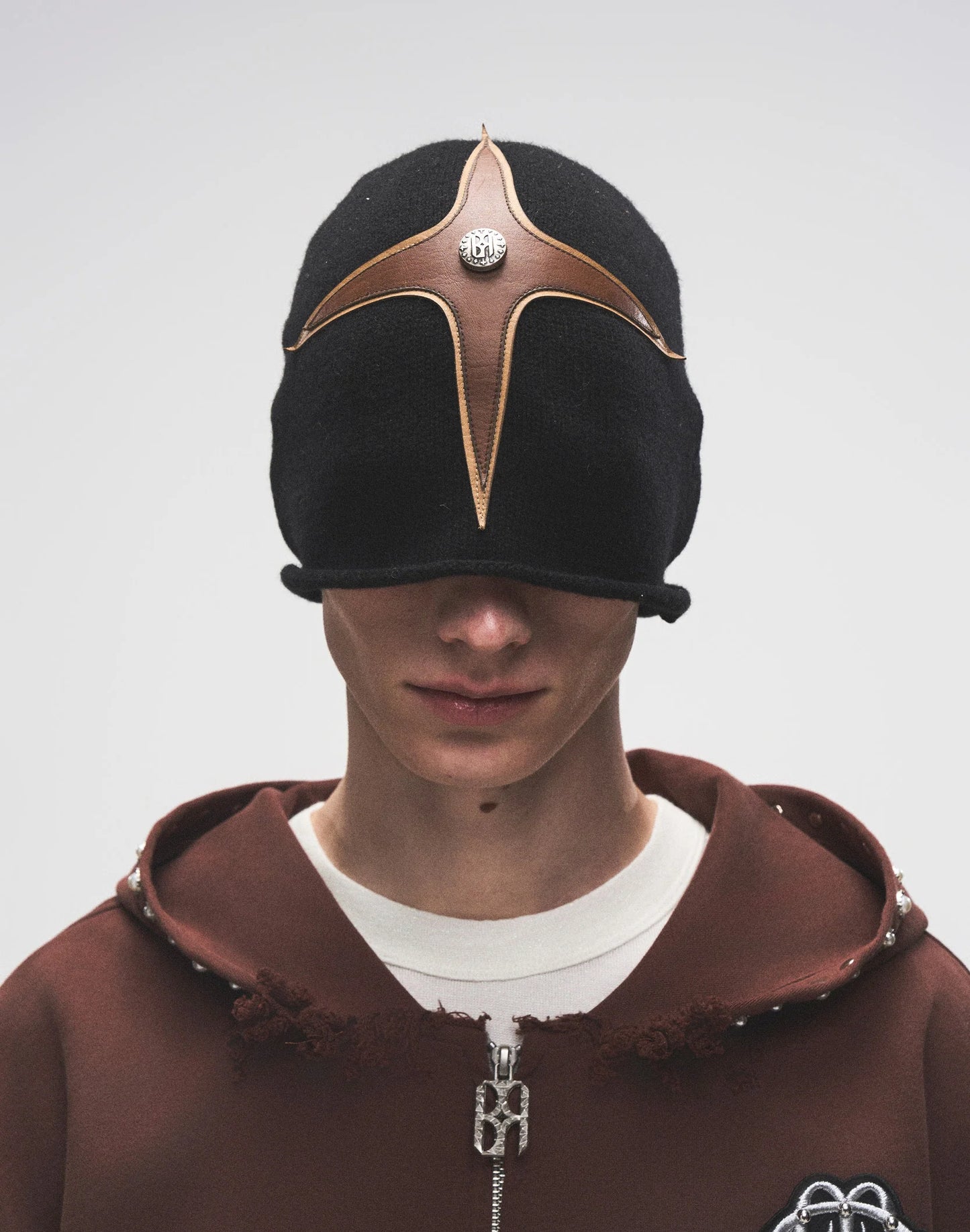 Cross Patchwork Leather Beanie