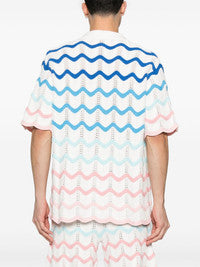 Beach club cotton gradient wave texture button up tee