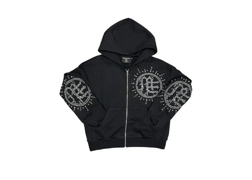 Eclipse grey acid wash rhinestone hoodie