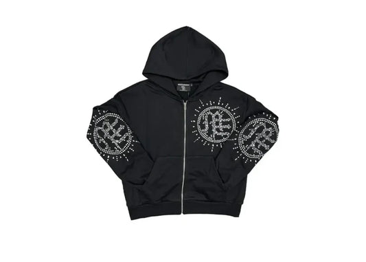 Eclipse grey acid wash rhinestone hoodie