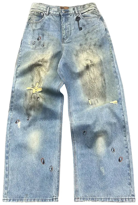 Dirty Wash Brushing Wax Baggy Denim