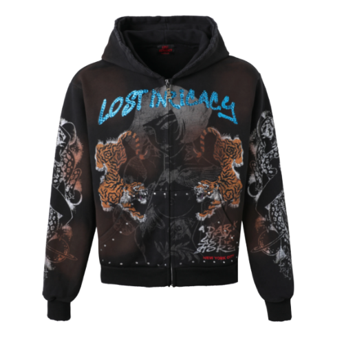 twin tiger Zip up Hoodie black