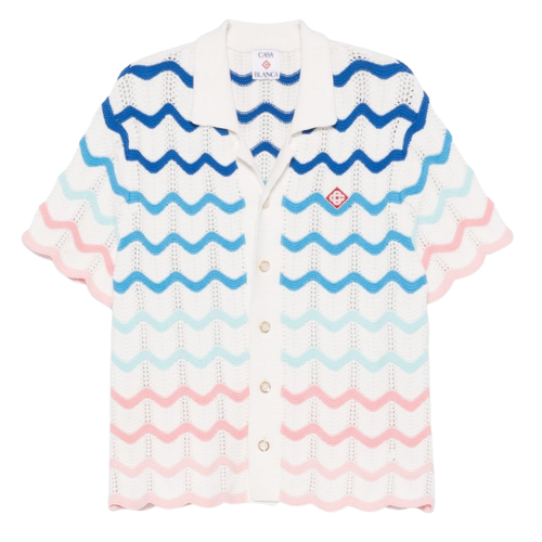 Beach club cotton gradient wave texture button up tee