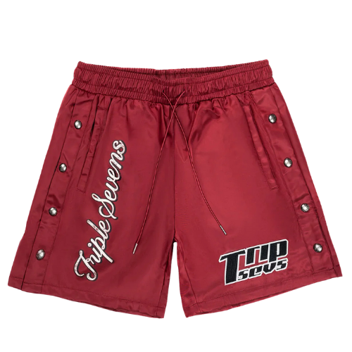 Nylon Button Up Shorts Red