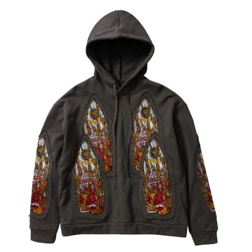 Flame Glass embroidered hooded pullover Vintage Grey