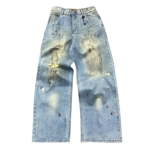 Dirty Wash Brushing Wax Baggy Denim