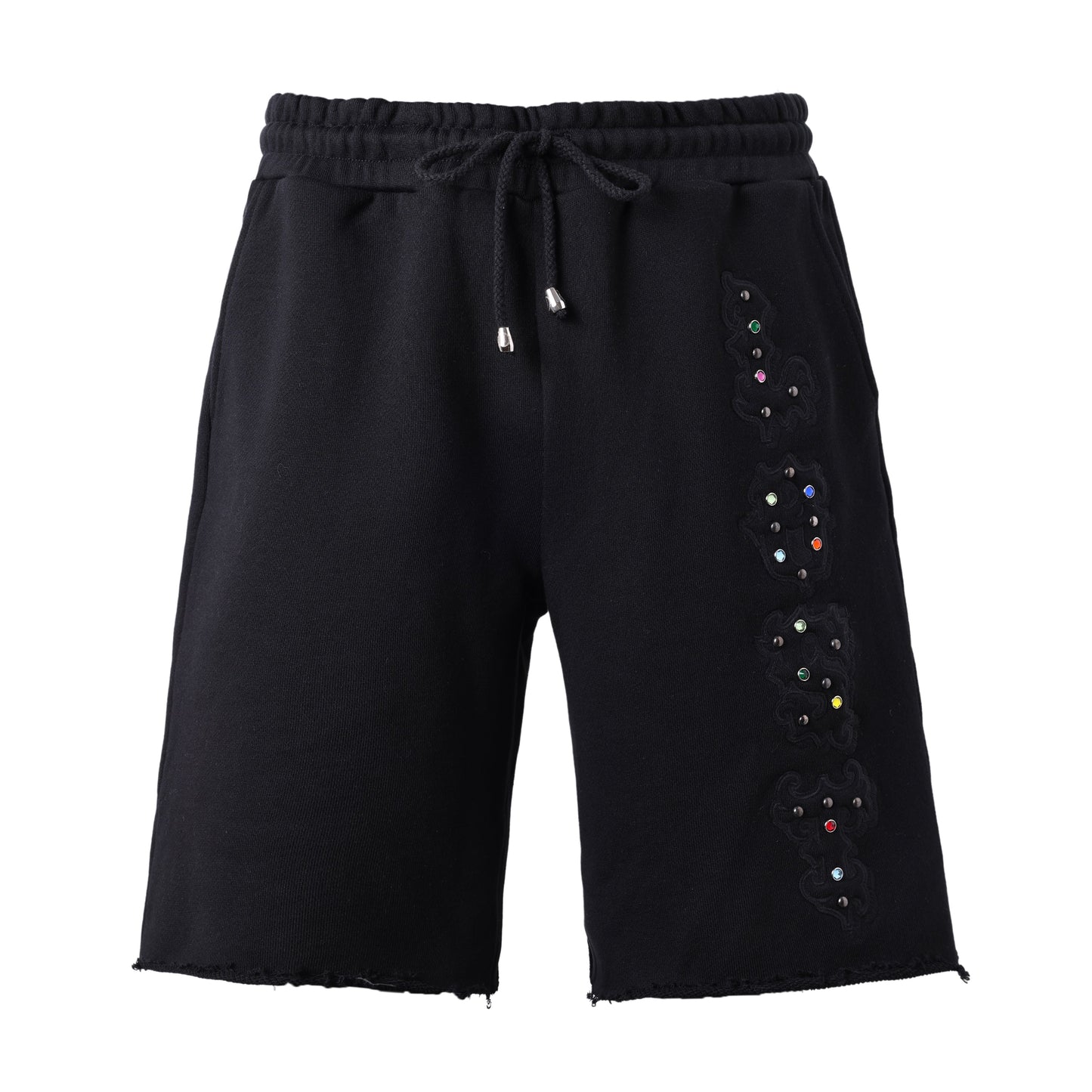 Blackout patch shorts clear stones