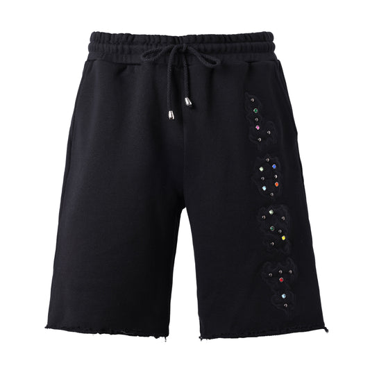 Blackout patch shorts clear stones