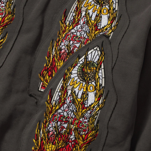 Flame Glass embroidered hooded pullover Vintage Grey