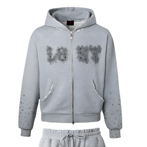 Ash Grey Patch Zip Up Rainbow Stones