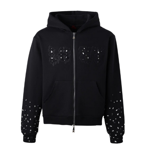 Blackout Patch Zip Up Clear Stones