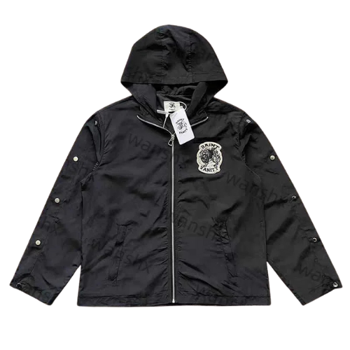 Nylon Button Up Track Jacket Black