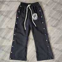 Nylon Button Up Track sweats Black