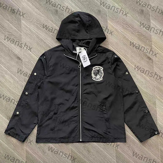 Nylon Button Up Track Jacket Black