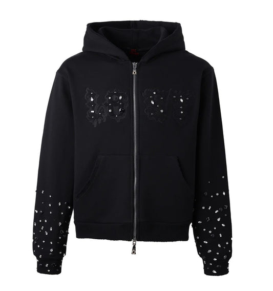 Blackout Patch Zip Up Clear Stones