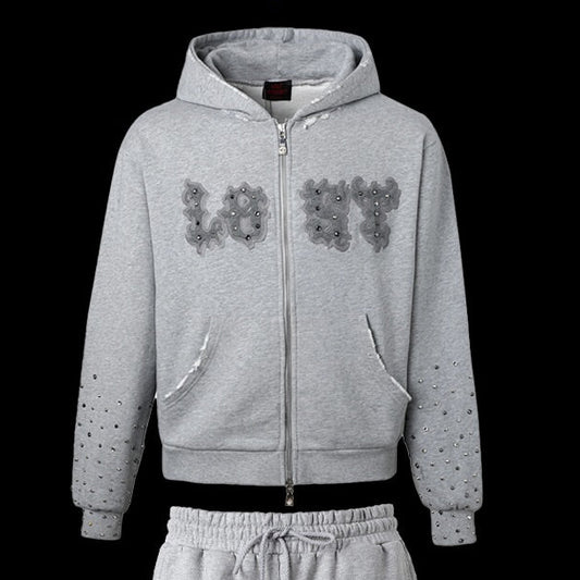 Ash Grey Patch Zip Up Rainbow Stones