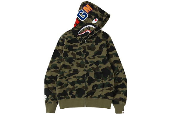 BAPE Shark Full Zip Hoodie Olive Dark Green