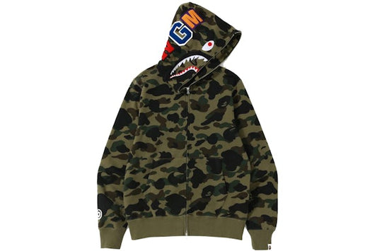 BAPE Shark Full Zip Hoodie Olive Dark Green