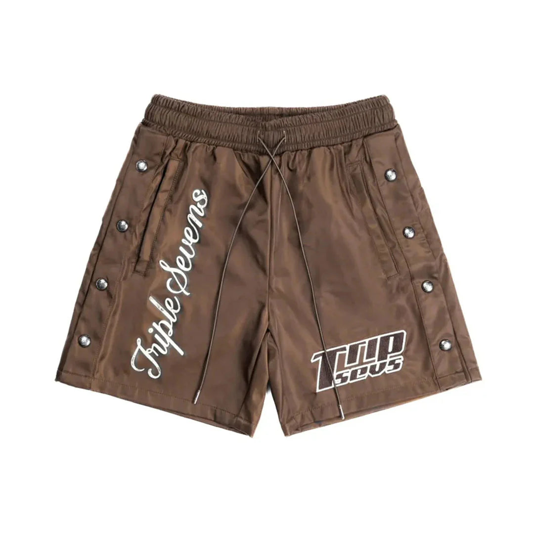 Nylon Button Up Shorts Brown