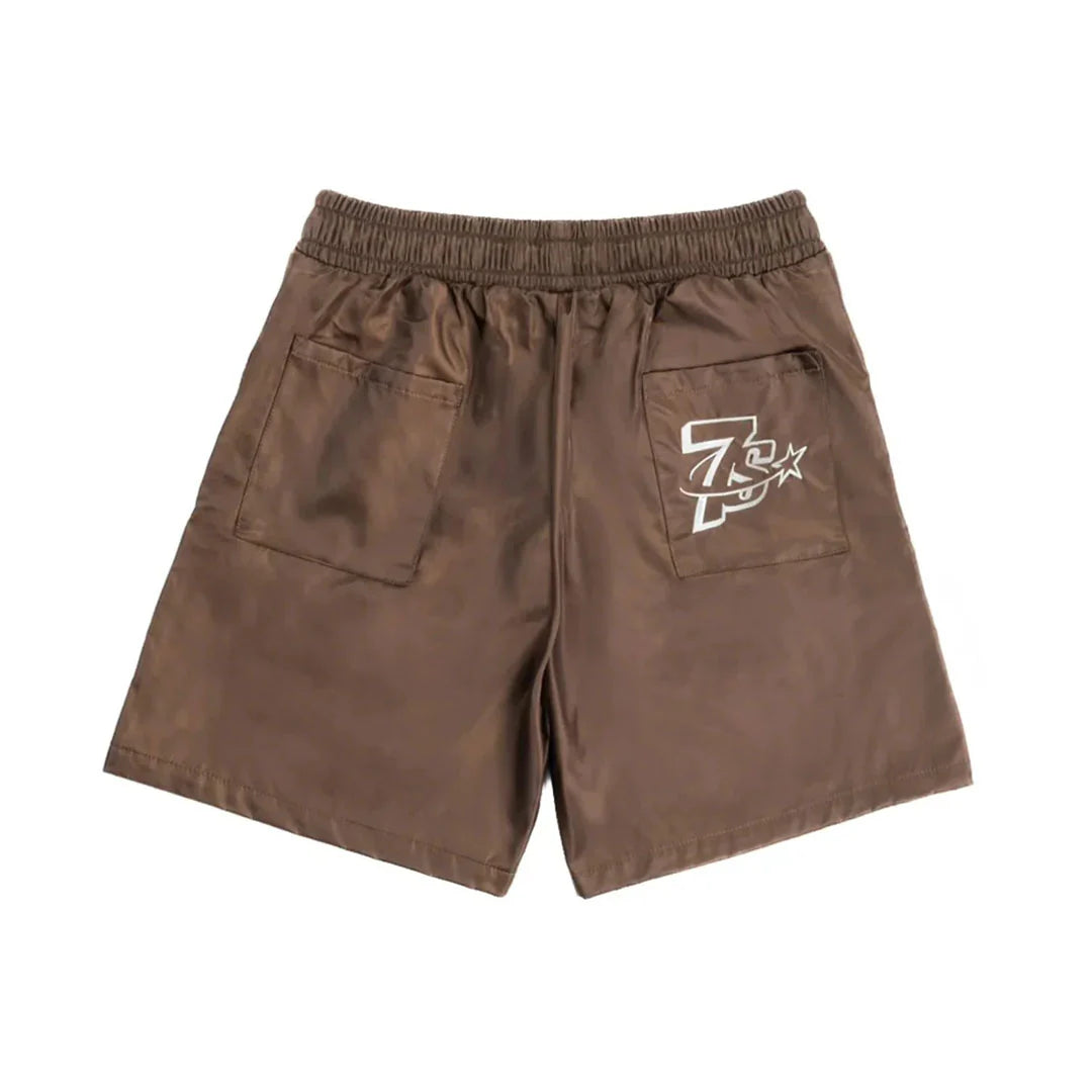 Nylon Button Up Shorts Brown