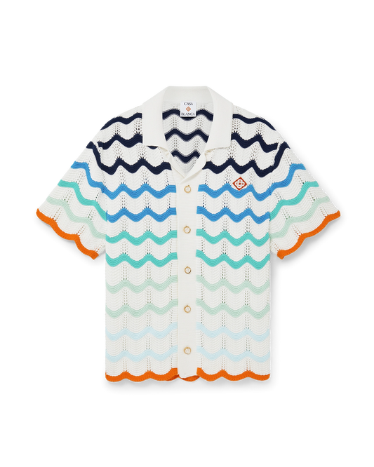 Beach club knit gradient wave texture button up tee