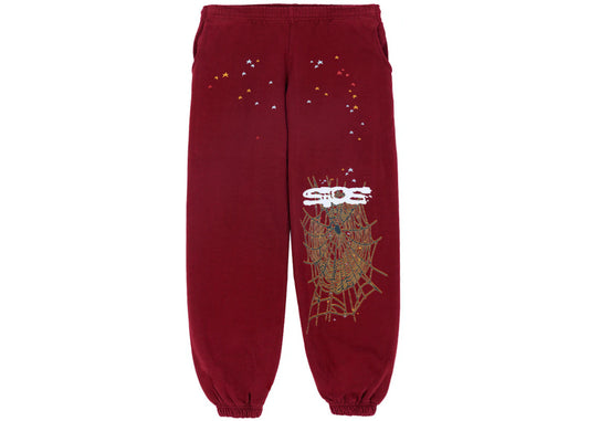 Sp5der Maroon Logo Sweatpants