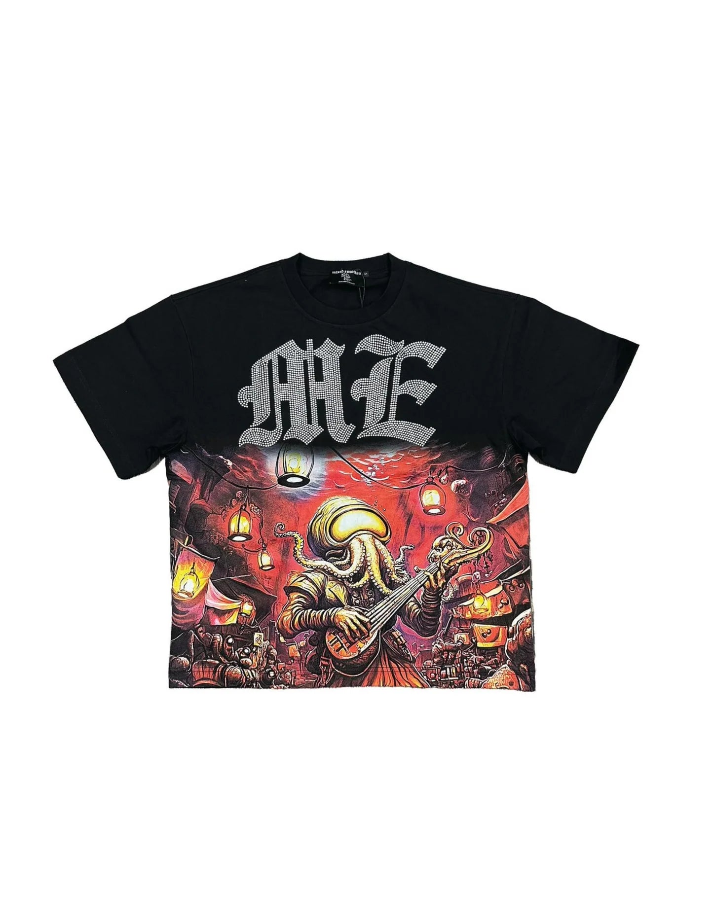 Octopus rhinestone black tee