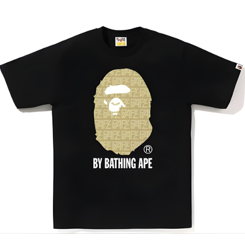 BAPE Big Head Beige Monogram Black Tee