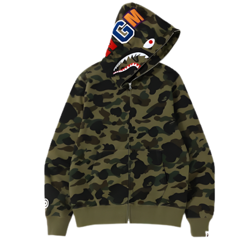 BAPE Shark Full Zip Hoodie Olive Dark Green