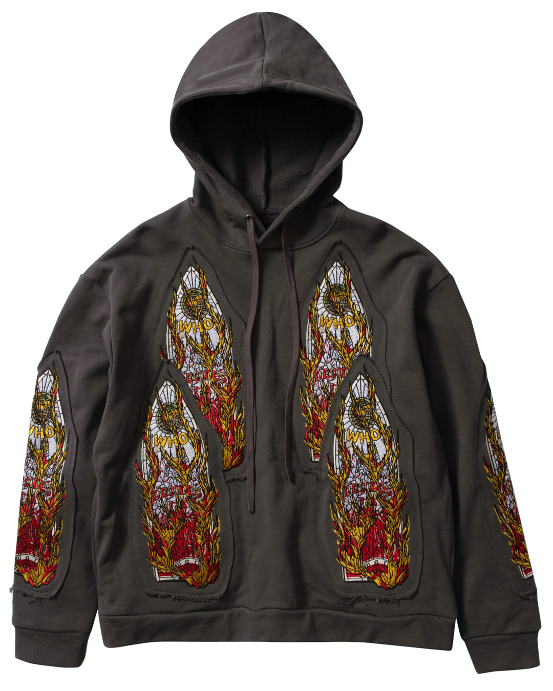 Flame Glass embroidered hooded pullover Vintage Grey