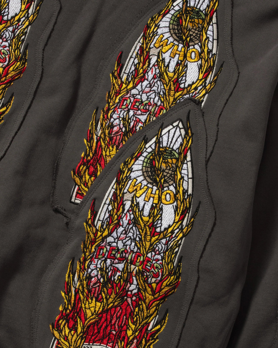 Flame Glass embroidered hooded pullover Vintage Grey