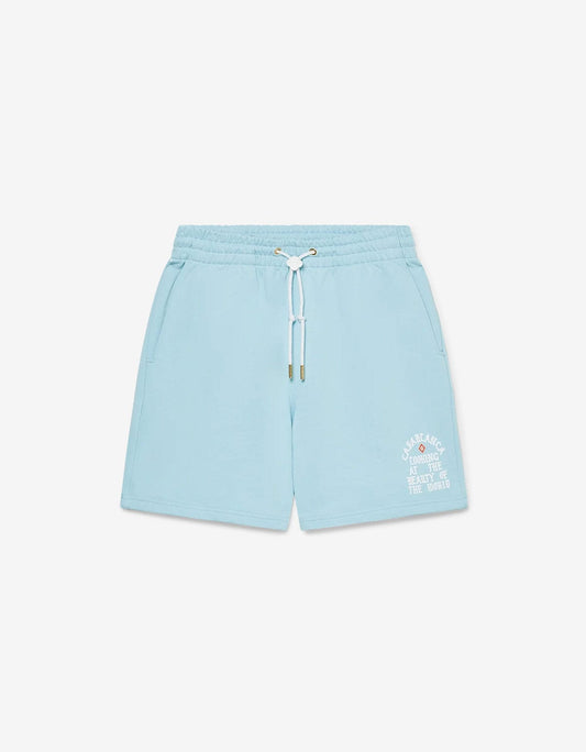 looking at the beauty of the world sweatshorts pale blue loopback