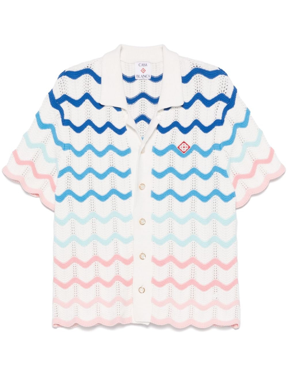 Beach club cotton gradient wave texture button up tee