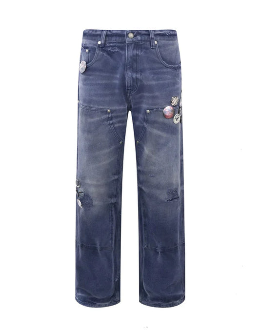 1920s Workwear Pants Blue