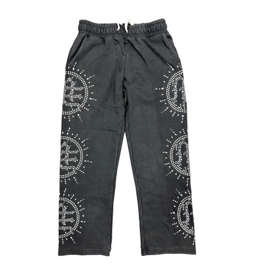 Eclipse grey acid wash rhinestone sweats