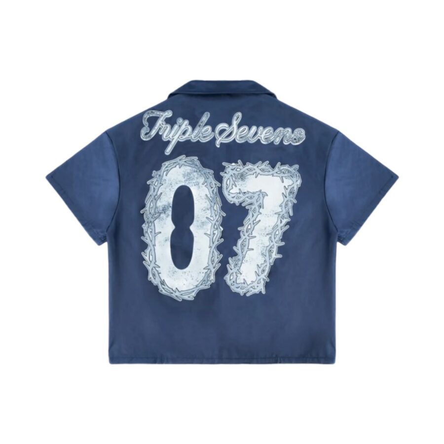 Nylon Button Up Shirt Blue