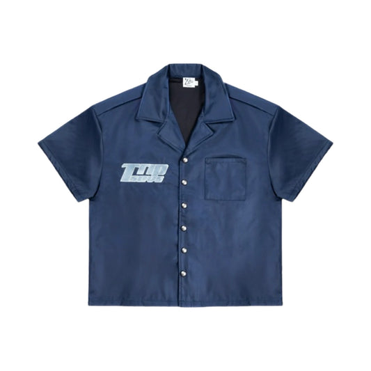 Nylon Button Up Shirt Blue