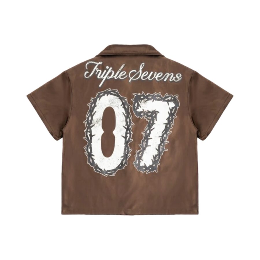 Nylon Button Up Shirt Brown