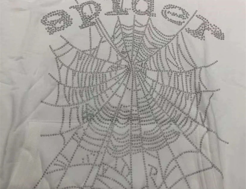 Sp5der White OG Rhinestone Logo Hoodie