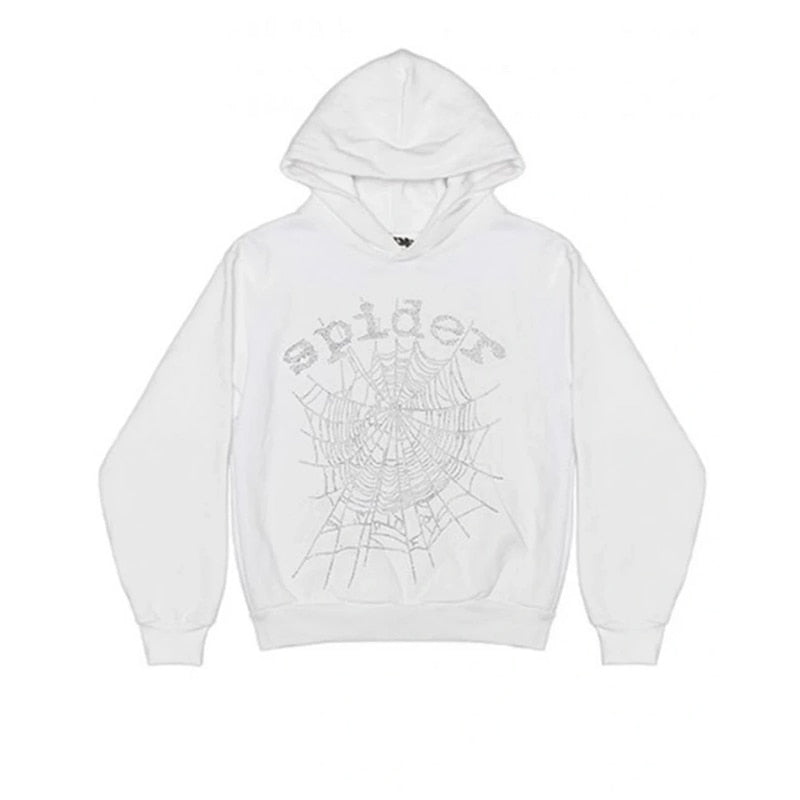 Sp5der White OG Rhinestone Logo Hoodie