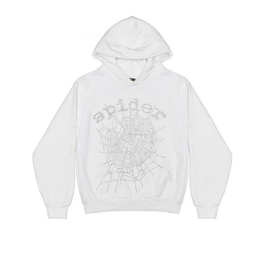 Sp5der White OG Rhinestone Logo Hoodie